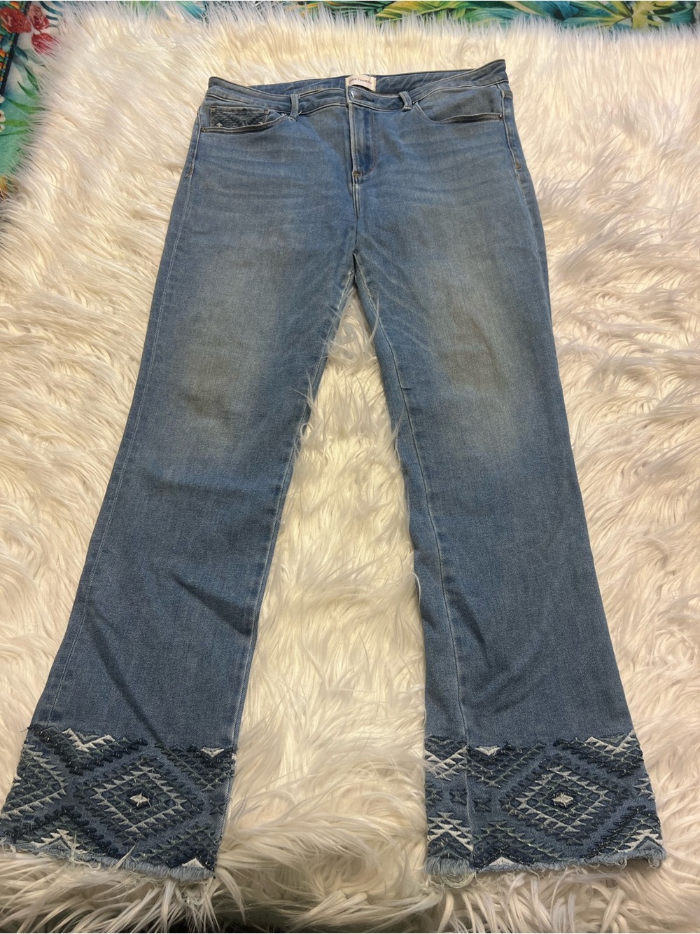 DRIFTWOOD Colette Blue Embroidered Flare Jeans